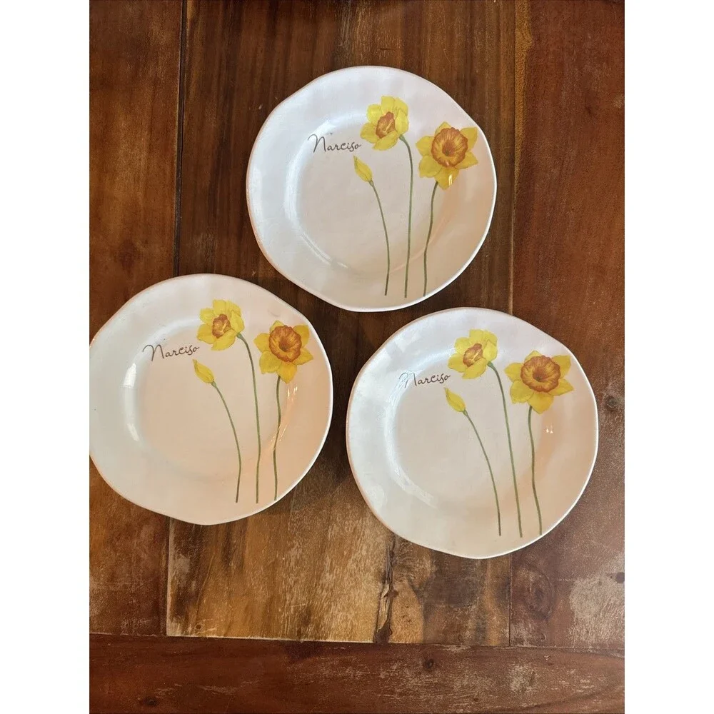Vtg Opificio Etico Ceramiche Floral Salad Plates Set Of Three Made In Italy